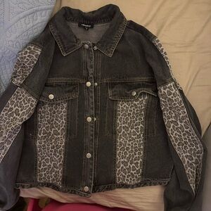 M Women’s Mittoshop Charcoal Denim Jacket with Animal Print